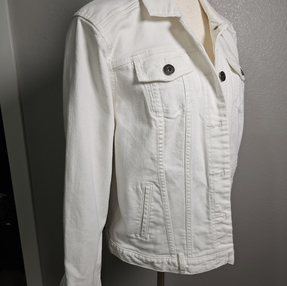 White Edie Bauer White Jean Jacket with Bronze Buttons Stretchy  XL - Picture 7 of 16